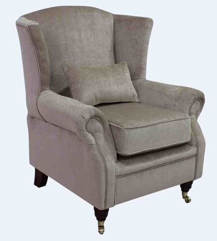 Wing Chair Fireside High Back Armchair Velluto Chiffon Fabric