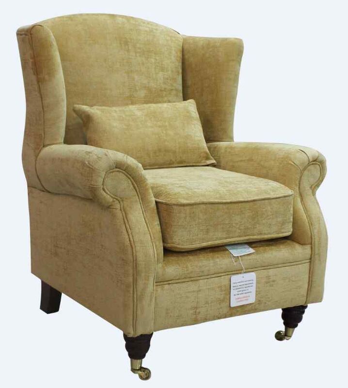 Product photograph of Wing Chair Fireside High Back Armchair Velluto Gold Fabric from Designer Sofas 4U