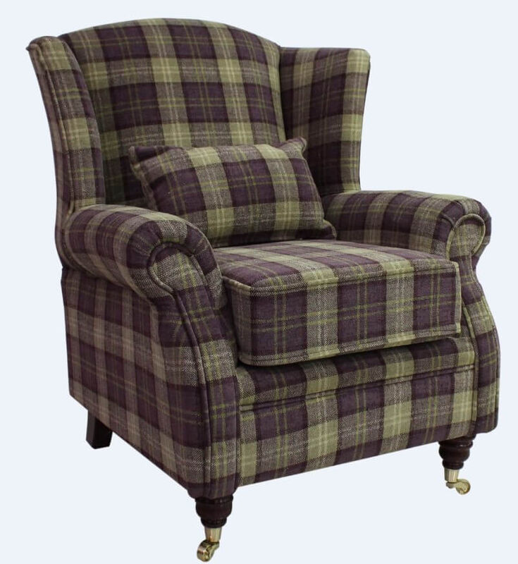 Product photograph of Wing Chair Fireside High Back Armchair Lana Purple Check Fabric from Designer Sofas 4U