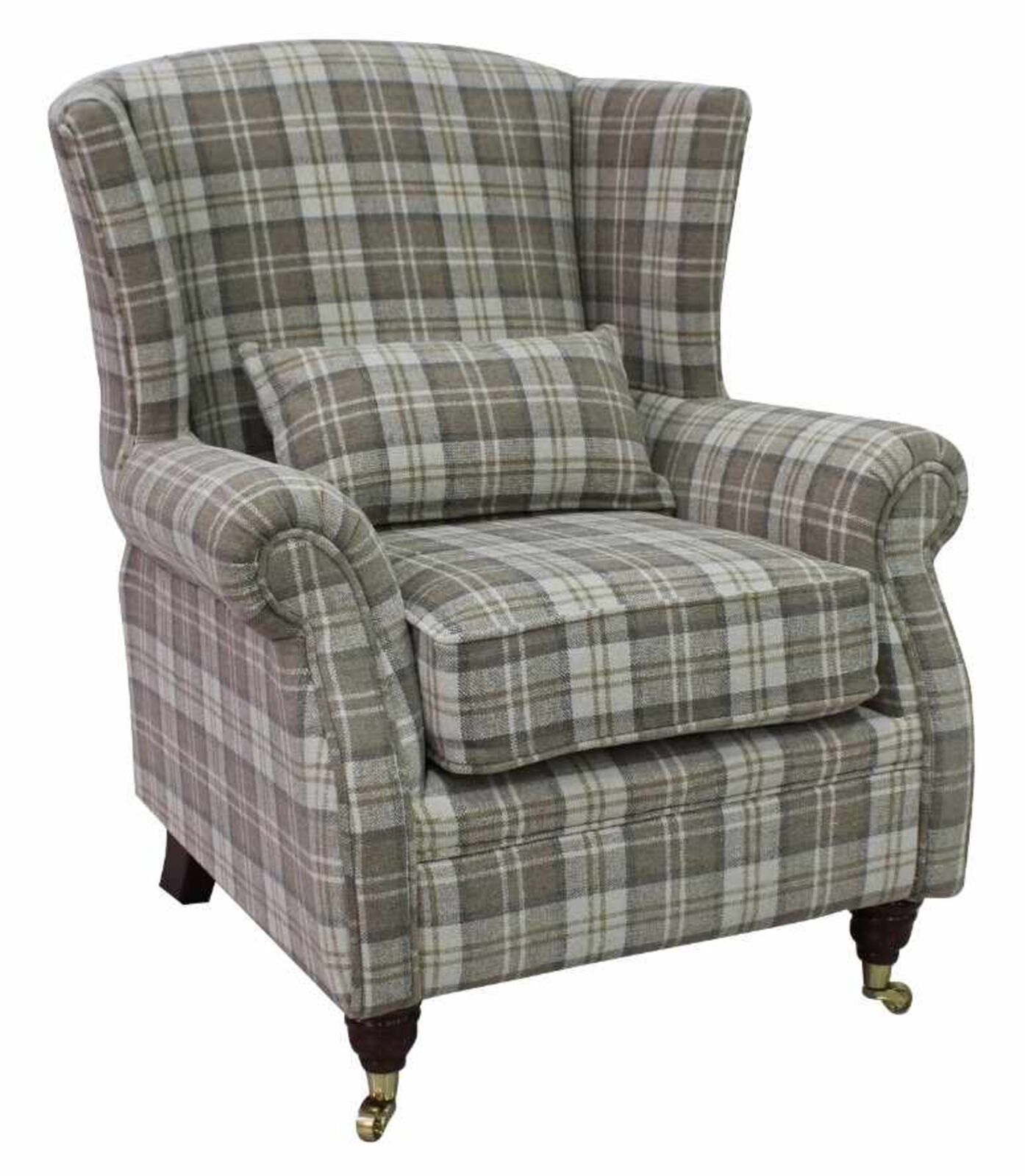 Product photograph of Lana Beige Check Fabric Wing Fireside High Back Armchair Designersofas4u from Designer Sofas 4U