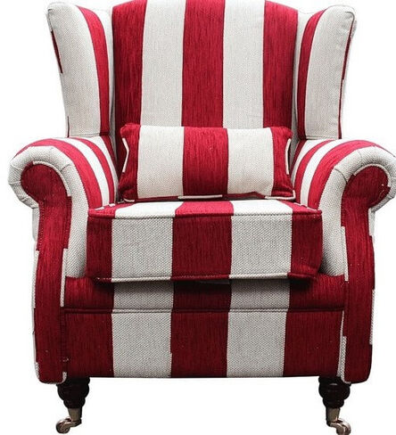 Wing Chair Fireside High Back Armchair Harrison Stripe Ruby