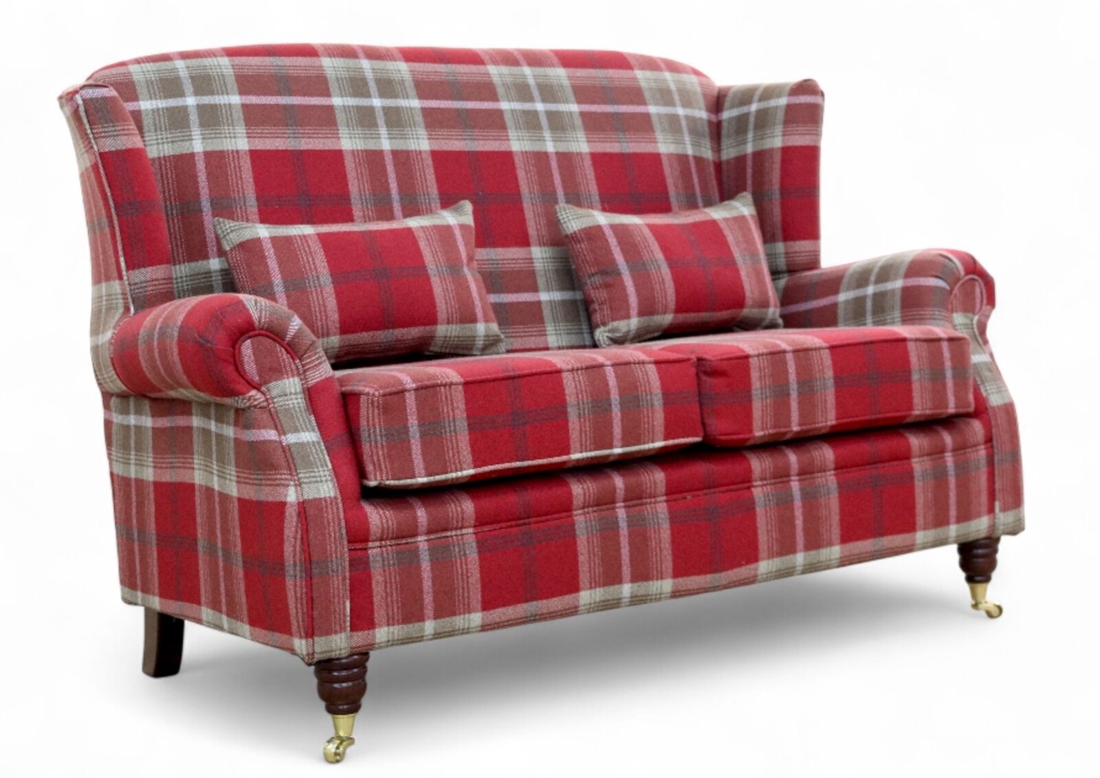 Wing Sofa 2 Seater Fireside High Back Armchair Balmoral Red Check Fabric P&S