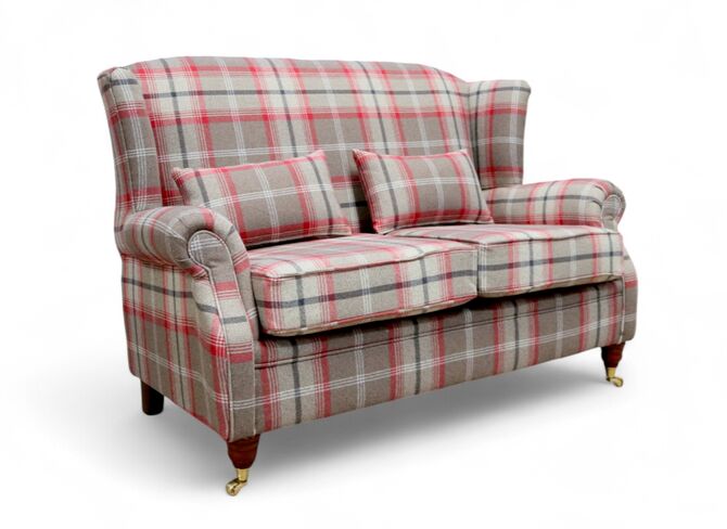 Wing Sofa 2 Seater Fireside High Back Armchair Balmoral Rosso Check Fabric P&S