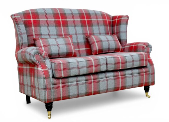 Wing Sofa 2 Seater Fireside High Back Armchair Balmoral Ruby Check Fabric P&S