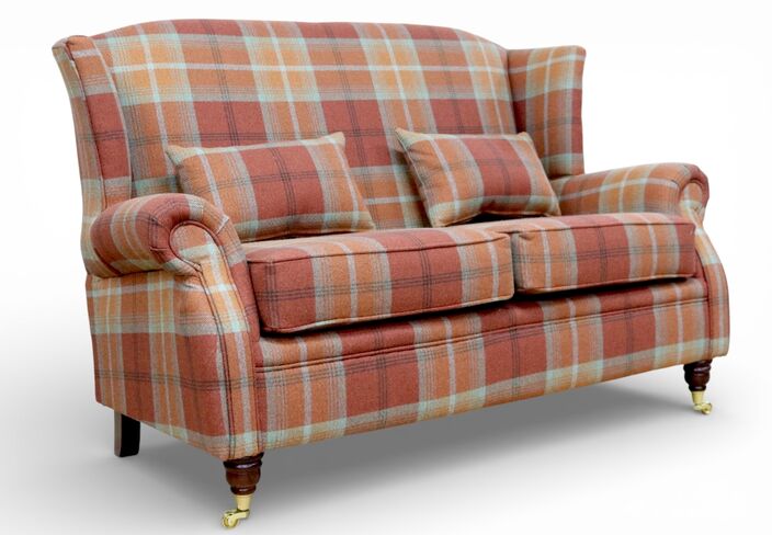 Wing Sofa 2 Seater Fireside High Back Armchair Balmoral Spice Check Fabric P&S