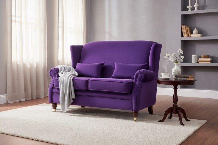 Wing Sofa 2 Seater Fireside High Back Armchair Medici Amethyst Purple