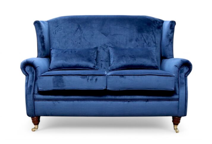 Wing Sofa 2 Seater Fireside High Back Armchair Medici Navy Blue