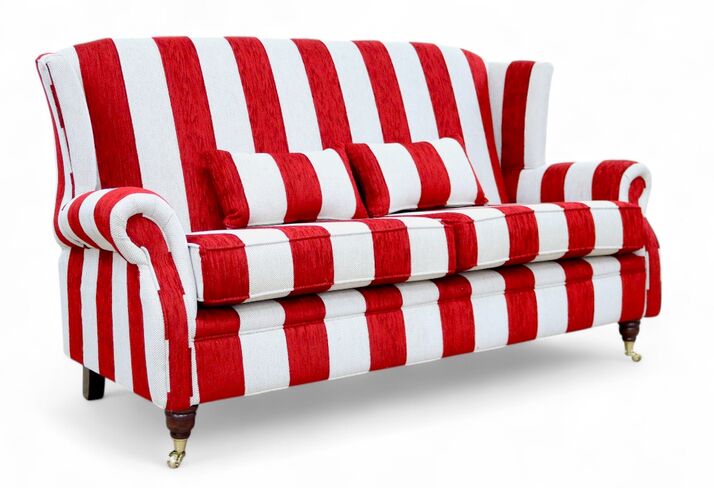 Wing Sofa 3 Seater Fireside High Back Harrison Stripe Ruby