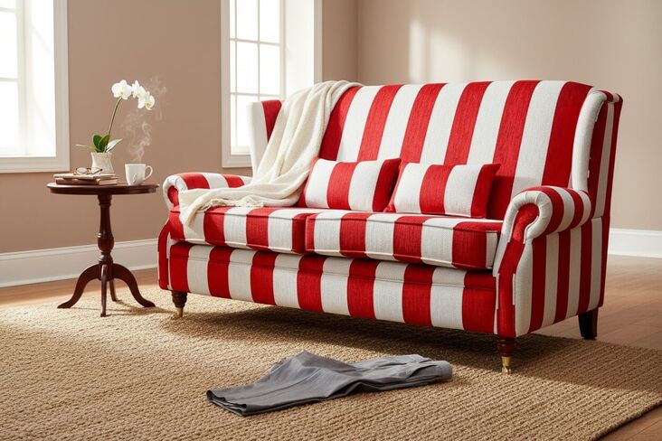 Wing Sofa 3 Seater Fireside High Back Harrison Stripe Ruby