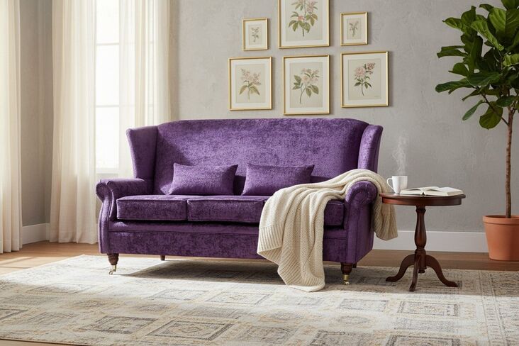 Wing Sofa 3 Seater Fireside High Back Nuovo Plum