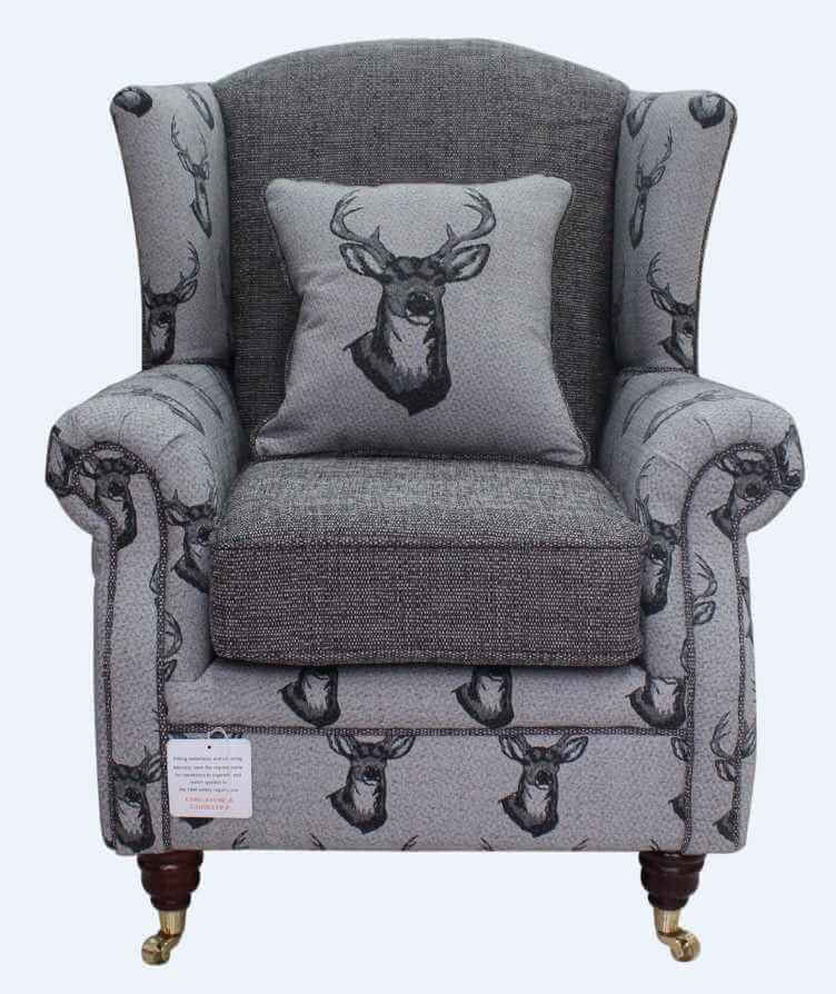 Back Armchair Antler Stag Charcoal Grey, Charcoal Grey Armchair
