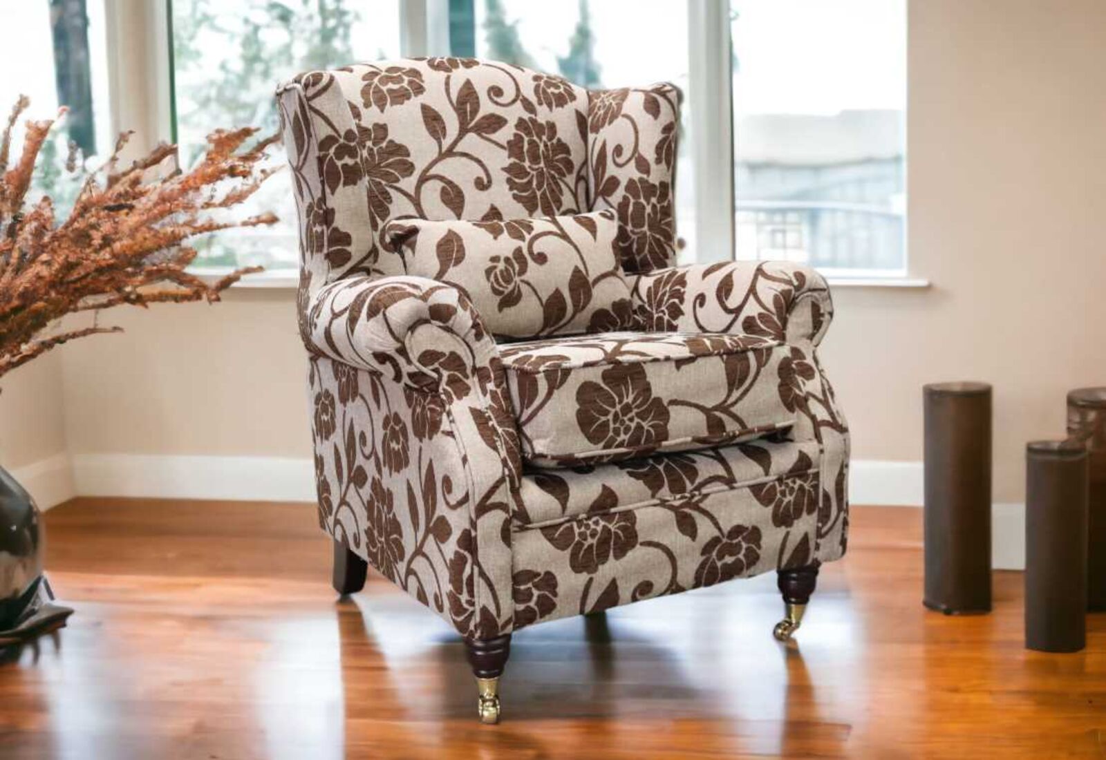 Product photograph of Wing Chair Fireside High Back Armchair Meghan Chocolate Brown Fabric from Designer Sofas 4U