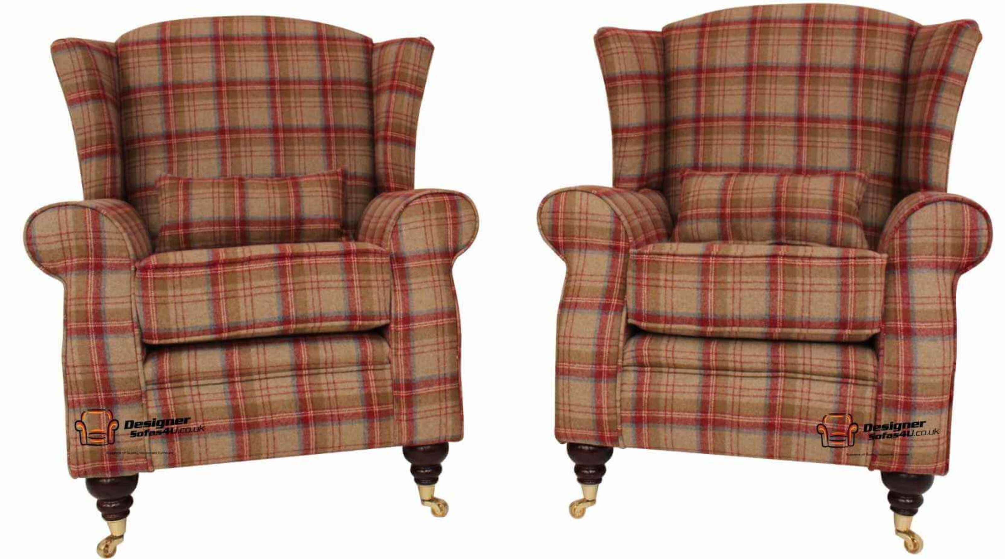 2 X Arnold Wool Tweed Wing Chairs Fireside High Back Armchairs
