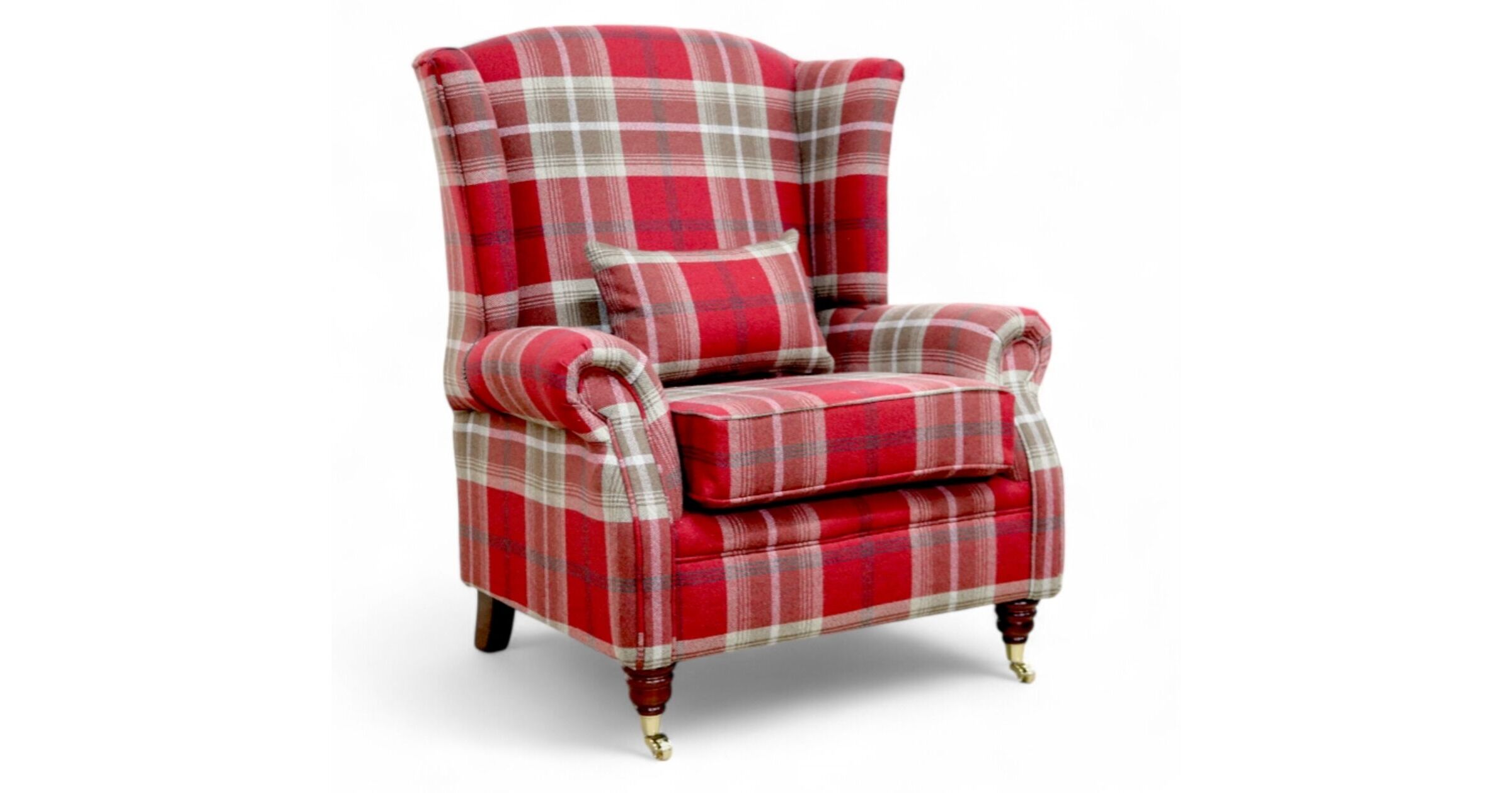 XL Balmoral Red Check High Back Wing Chair | Armchairs