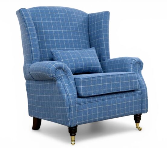 XL Wing Chair Fireside High Back Armchair Bamburgh Midnight Check Fabric