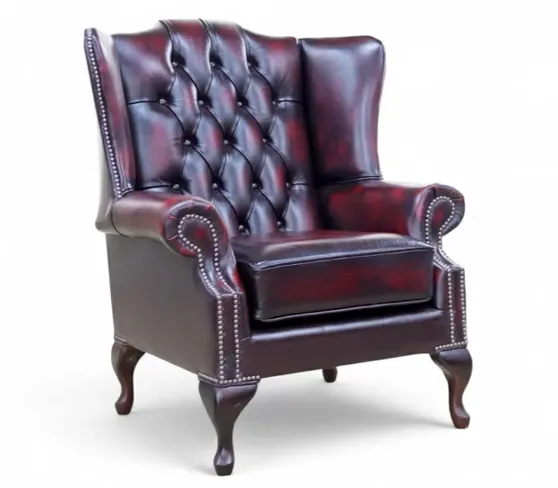 Chesterfield Mallory Flat Wing Queen Anne High Back Wing Chair UK Manufactured Antique Oxblood