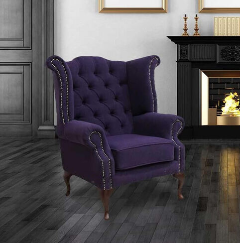 Chesterfield Purple Queen Anne High Back Wing Chair Verity