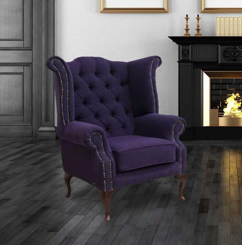 Product photograph of Chesterfield Purple Queen Anne High Back Wing Chair Verity from Designer Sofas 4U