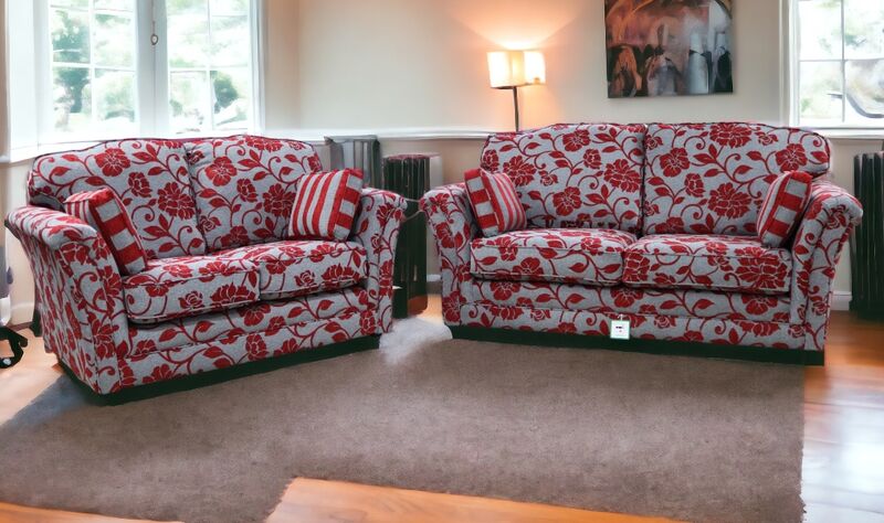 Product photograph of Galaxy 3 2 Fabric Sofa Suite Meghan Cranberry Floral from Designer Sofas 4U