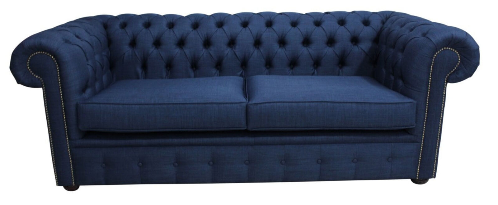Product photograph of Chesterfield 3 Seater Settee Charles Midnight Blue Linen Fabric Sofa from Designer Sofas 4U