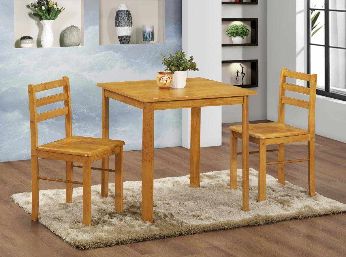 agneta solid rubberwood veneer seat pads small dining table with 2 natural oak chairs