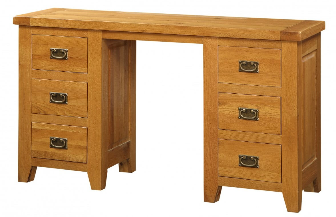 Alexandra Solid Oak 6 Drawers Dressing Table With Light Oak Finish Designer Sofas4u