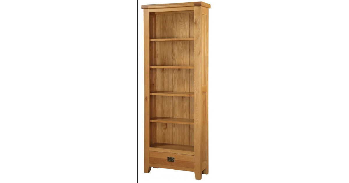 Alexandra Solid Oak Large Bookcase With, Tall Narrow Light Oak Bookcase