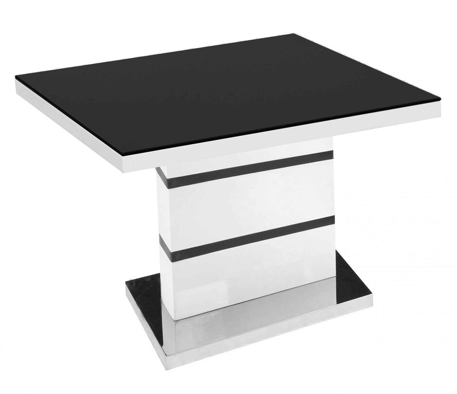 Amo Black Painted Glass Top Lamp Table With White High Gloss Frame And Stainless Steel Base