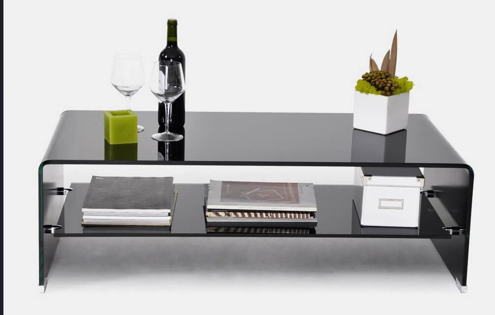Aria Black Glass Coffee Table With, Glass Side Table With Shelf