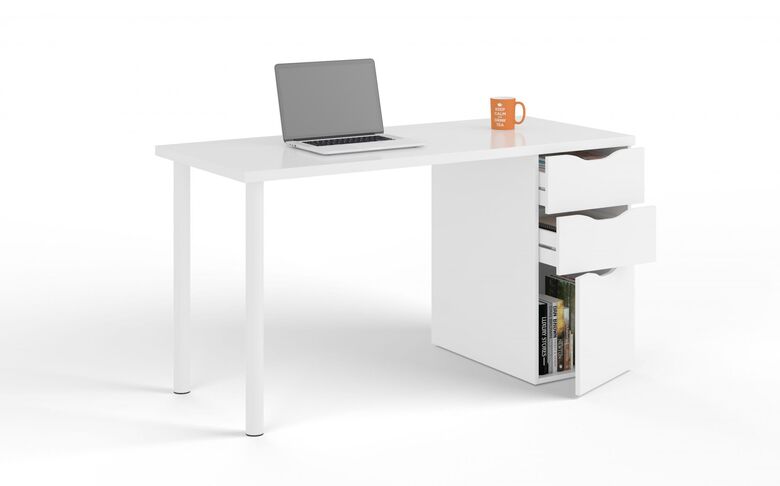 Balbina Satin White Computer Desk Reversible