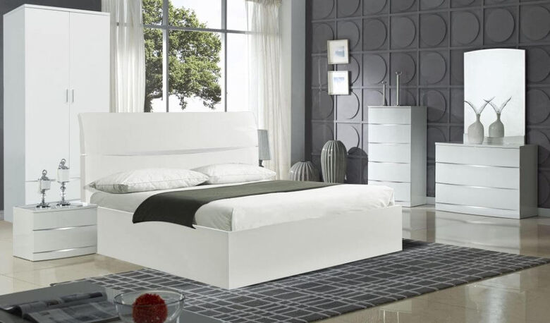 Baldassario White High Gloss Tall Chest 5 Drawers