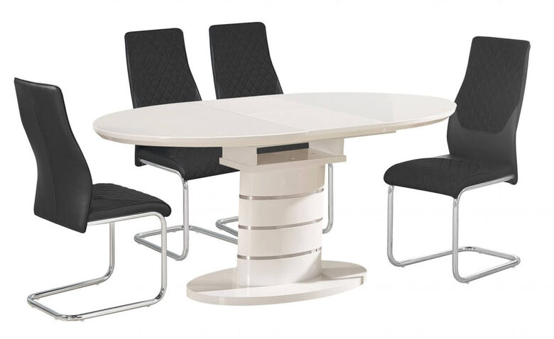 Carmela Bearwood High Gloss Extending Dining Table With Super White Glass With High Gloss Base