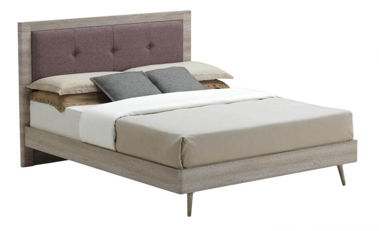 Ciana Grey Mocca Fabric Double Bed And Headboard Oak Effect