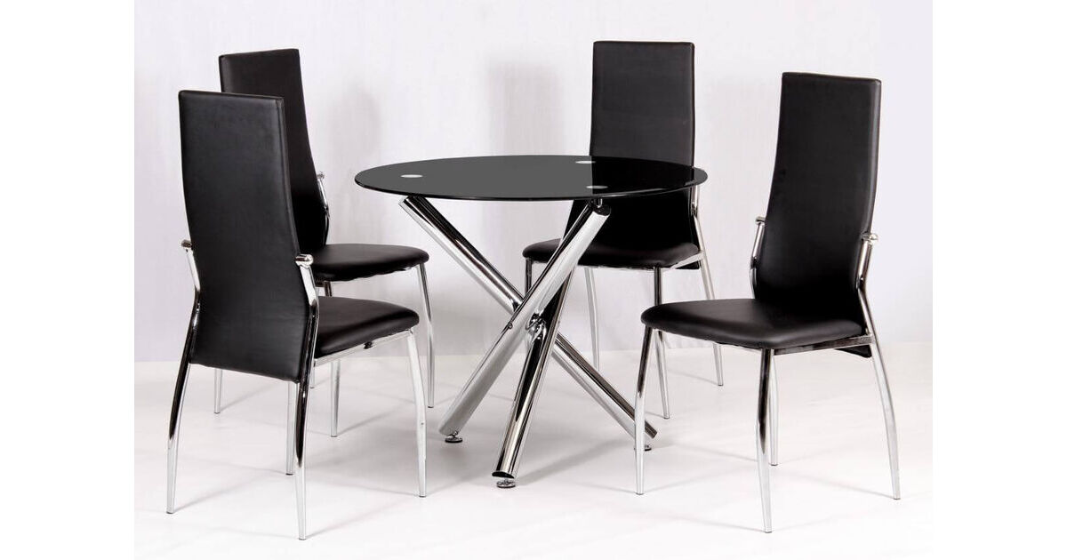 Donya Round Black Glass Top Dining, Round Black Glass Top Dining Table