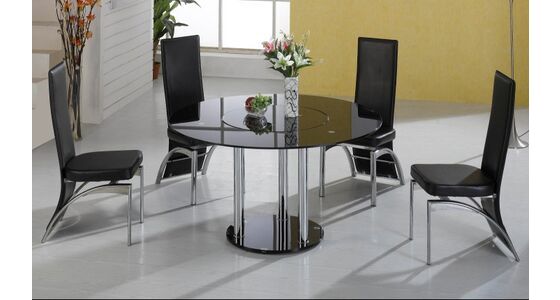 Durban Black Glass Round Dining Table, Round Black Glass Dining Table And Chairs