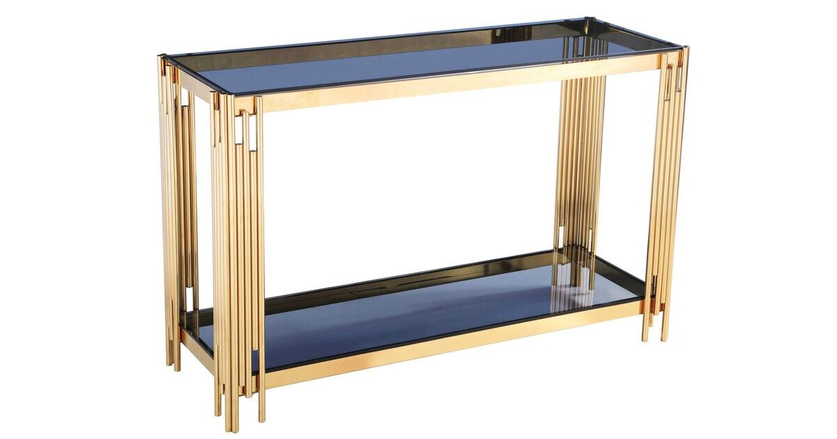 Geonna Grey Glass Top Console Table, Gold Console Table Glass Top