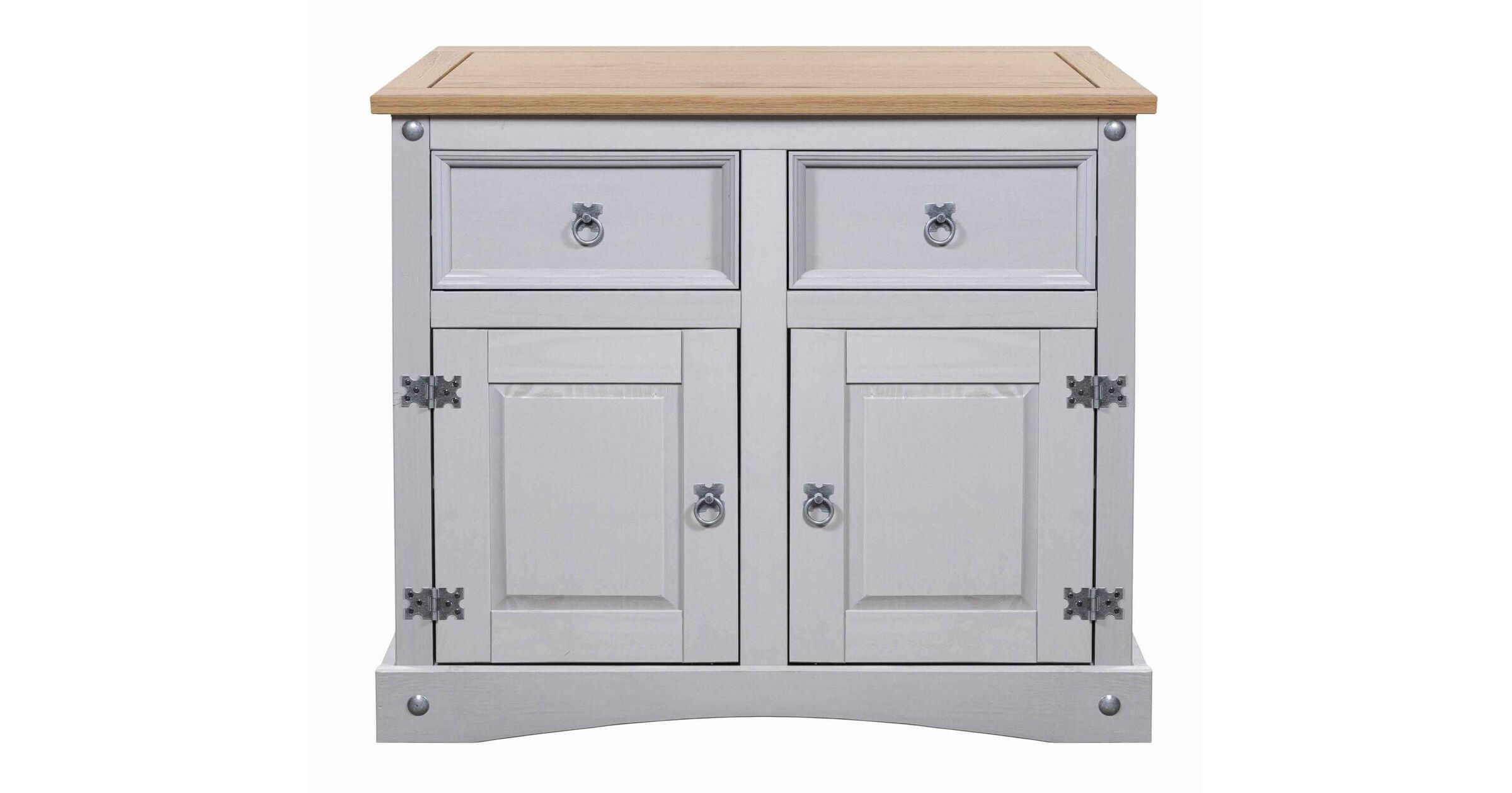 Gian Distressed Solid Grey Sideboard 2 Door & 2 Drawer With Waxed Light