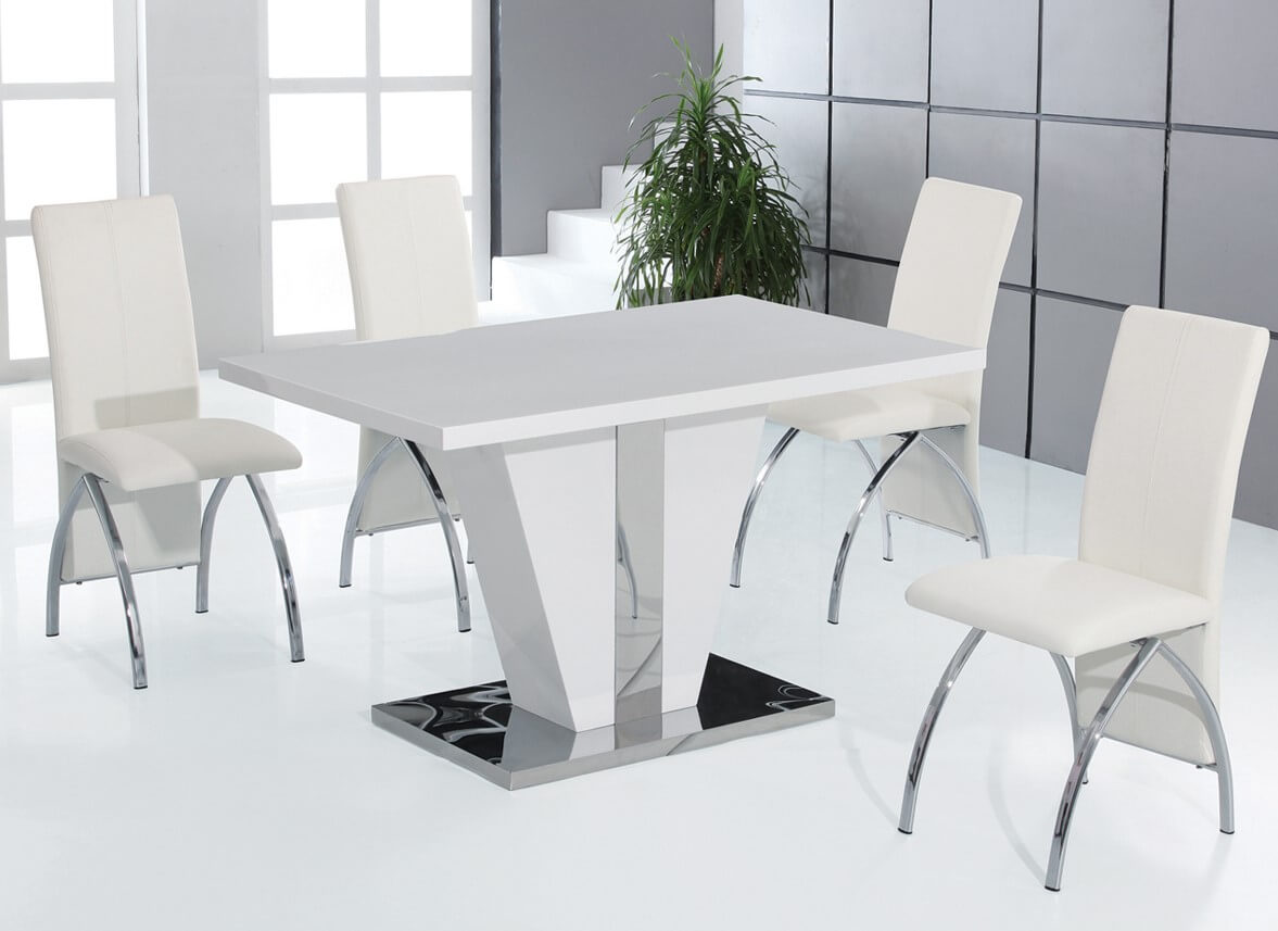 Giana White High Gloss Dining Table With Stainless Steel Base Designer Sofas4u