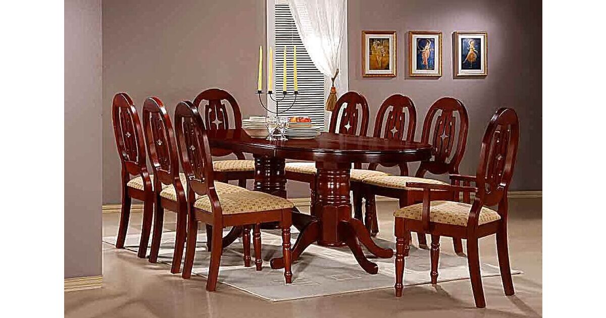 Mariana Solid Rubberwood Mahogany, Rubberwood Dining Table 6 Chairs