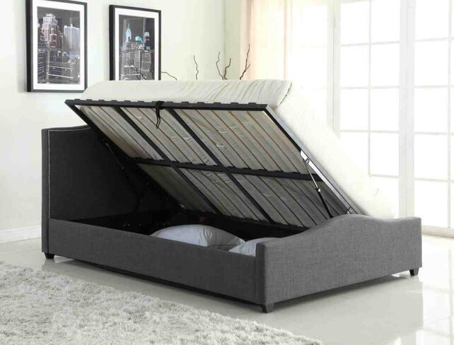 Marquise Grey Storage Linen Fabric King Size Bed