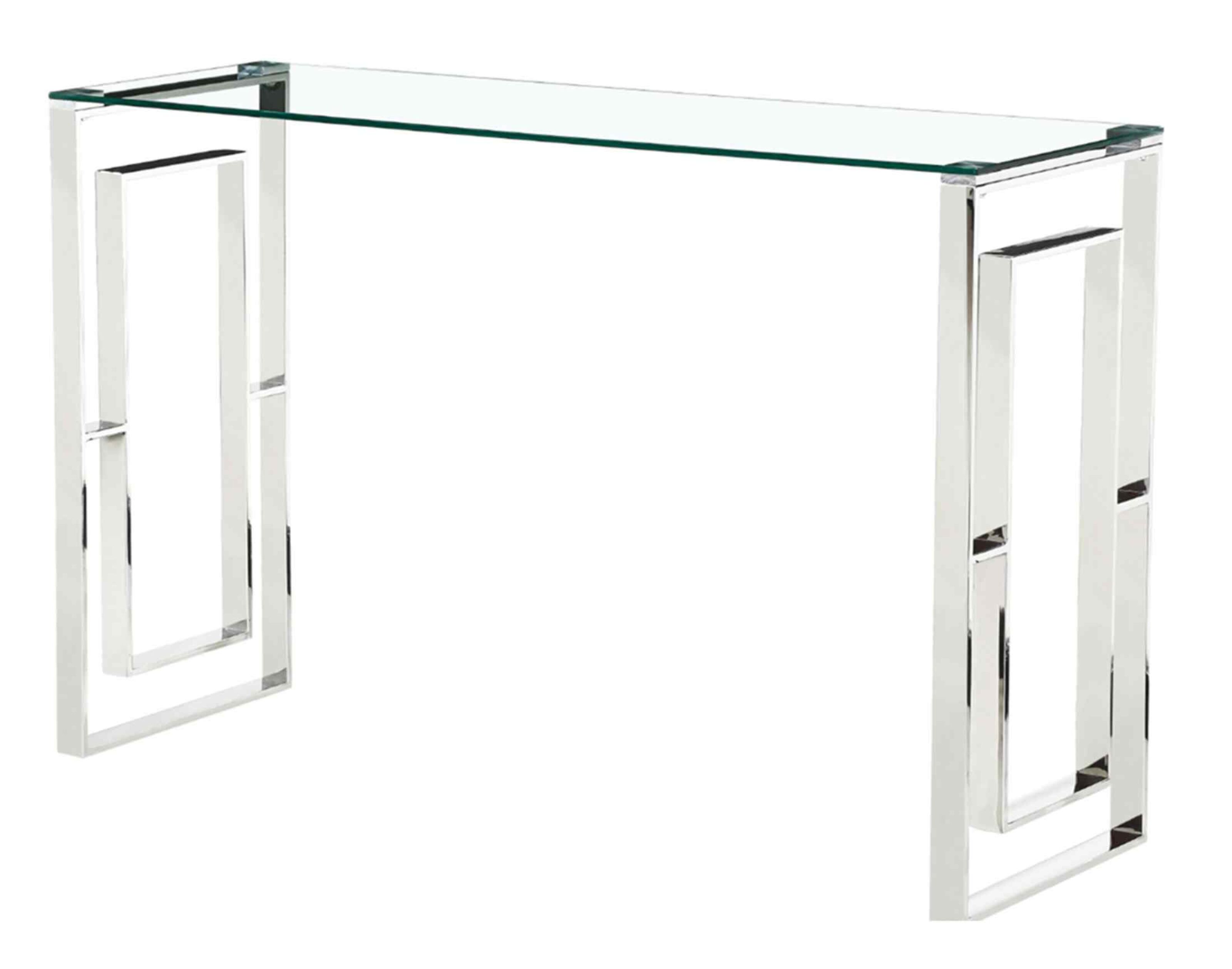 Matias Clear Glass Top Console Table With Silver Frame Designer Sofas4u