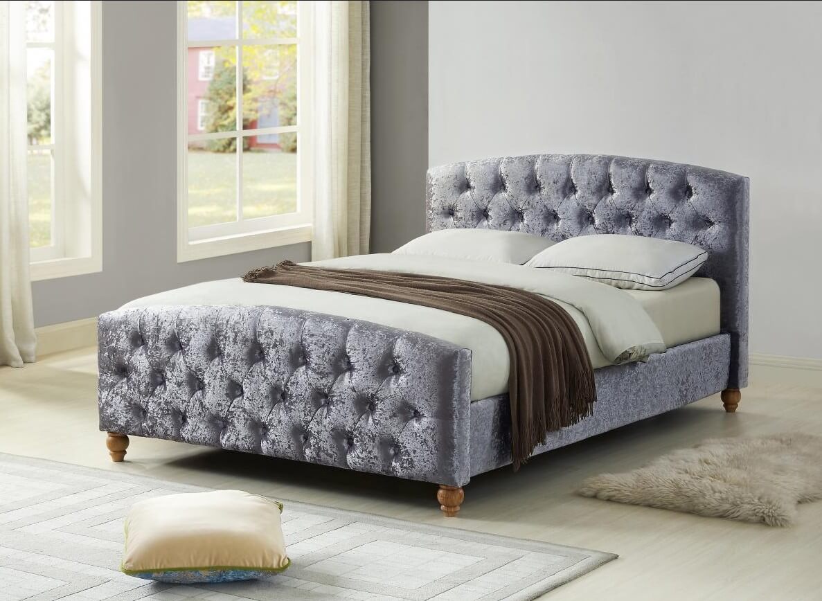 Maximus Silver Crushed Velvet Double Bed Designer Sofas4u