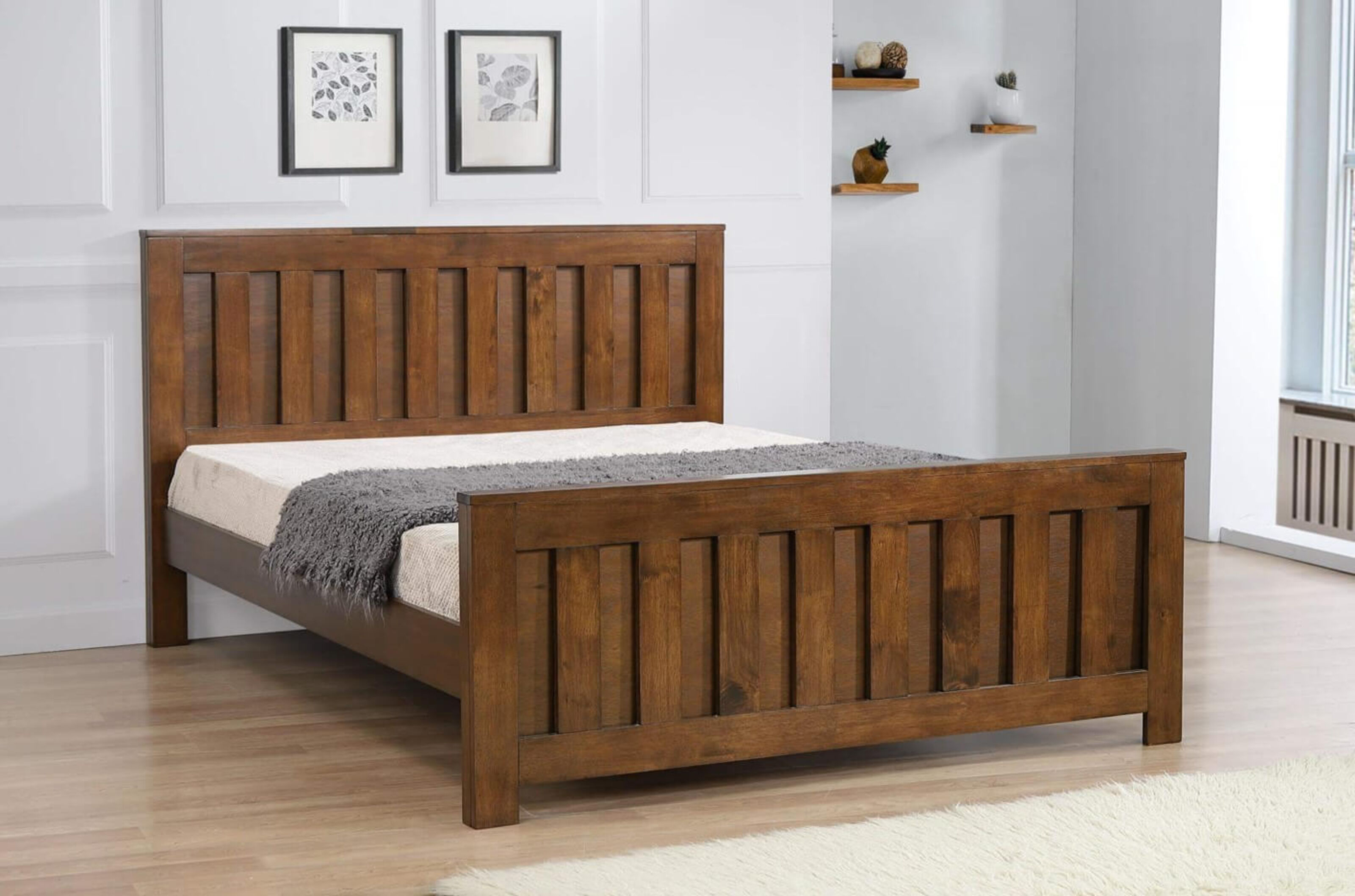 Micah Solid Rubberwood King Size Bed, Rustic King Platform Bed