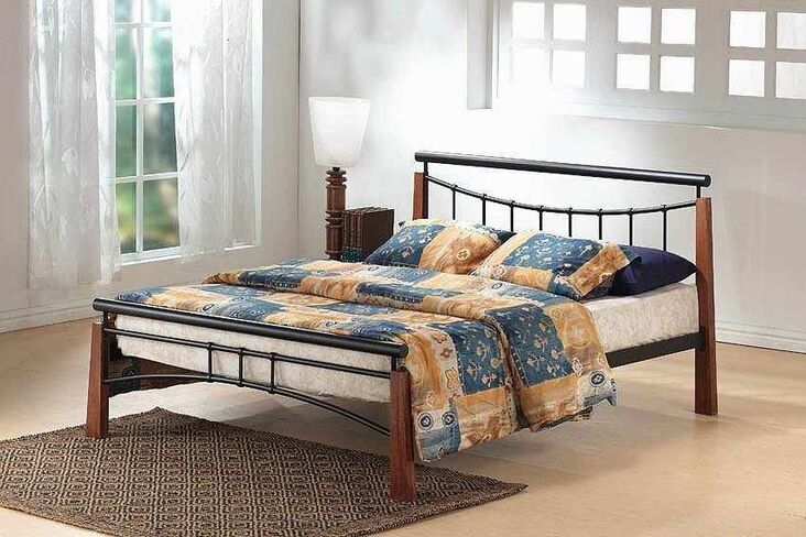 Nario Black Double Bed With Dark Oak Finish