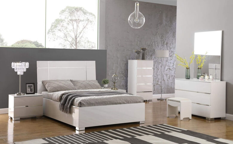 Pascual White High Gloss Double Bed