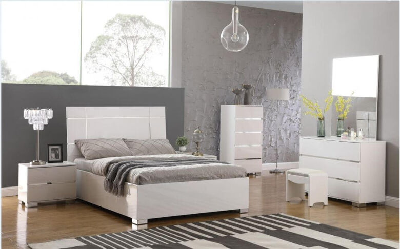 Pascual White High Gloss King Size Bed