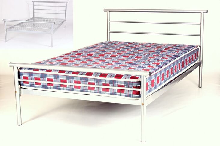 Patrizio Silver Contract Metal Double Bed With Strengthened Mesh Base