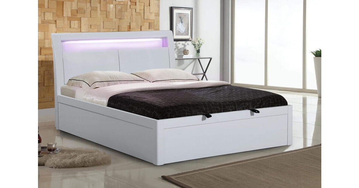 High Gloss King Size Storage Bed, White Gloss Bed Frame With Storage