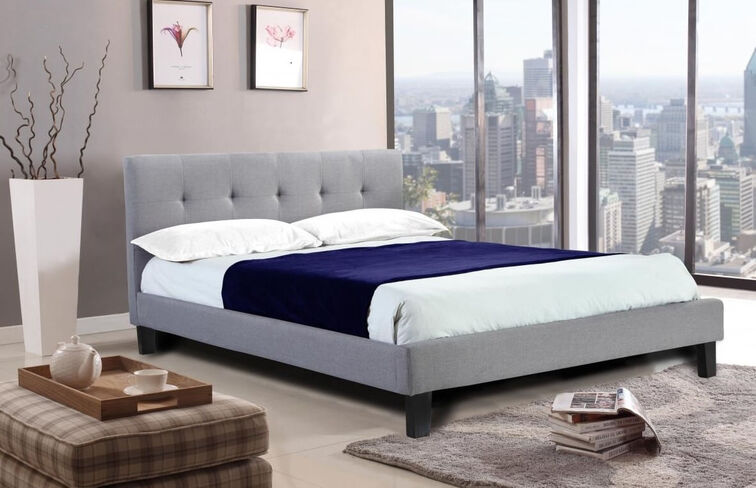 Pietra Grey Linen Fabric King Size Bed