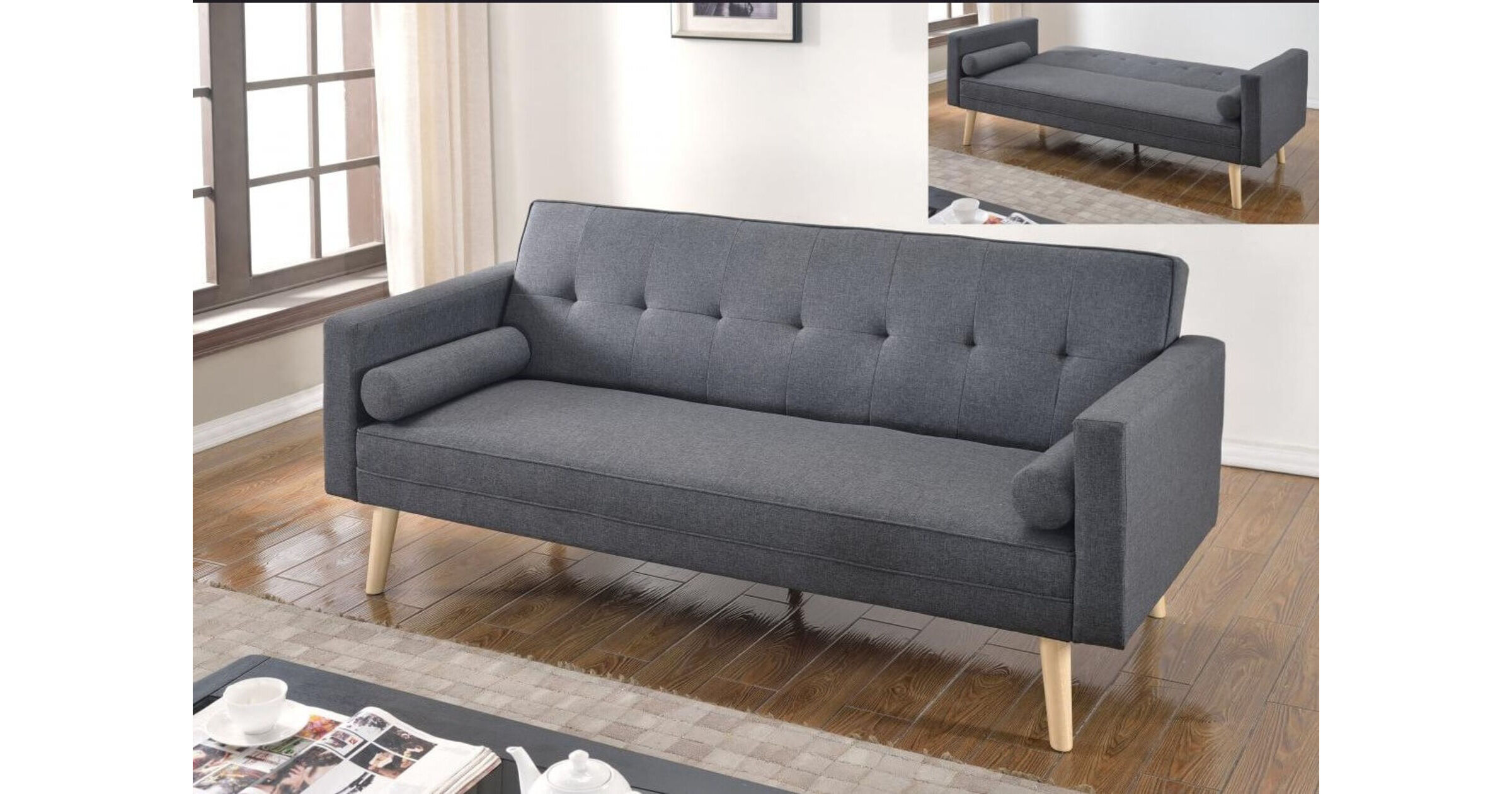 Preston Dark Grey Linen Sofa Bed Designer Sofas4u